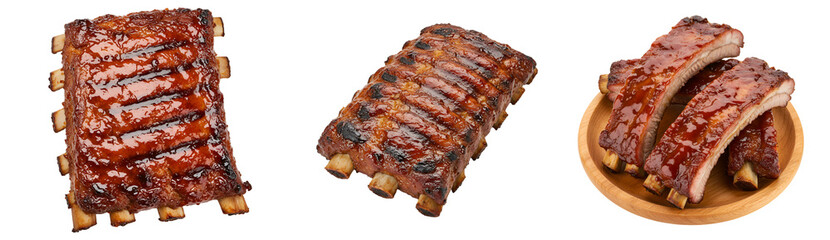 Delicious bbq ribs perfect for summer grilling and cookouts, juicy meat with smoky flavor and sauce on transparent background