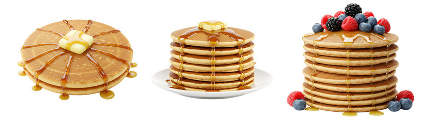 Delicious pancakes stack with syrup and berries for breakfast food photography and recipe ideas stack of cakes on transparent background