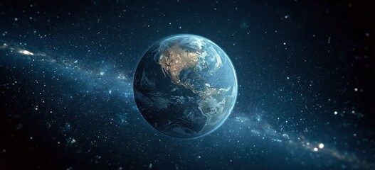 Earth Image Featuring Atmospheric Details and Star-Filled Space, Perfect for Education, Climate Awareness, and Scientific Visualization. Mapping, Global Communication, and Space Exploration Materials