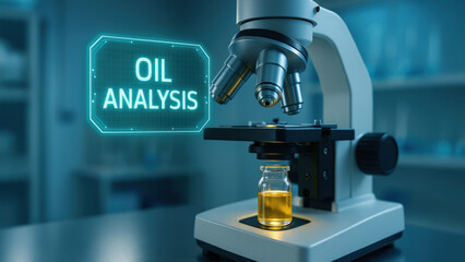 Oil analysis industrial testing quality control microscope vial laboratory sample sensor inspection corrosion wear contamination