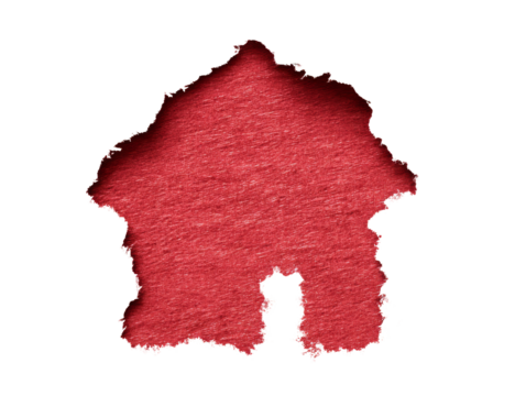 Red House Shape Cutout Hole Texture on a Transparent Background Illustration