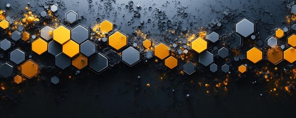 Modern abstract wallpaper with geometric hexagons in yellow and gray tones