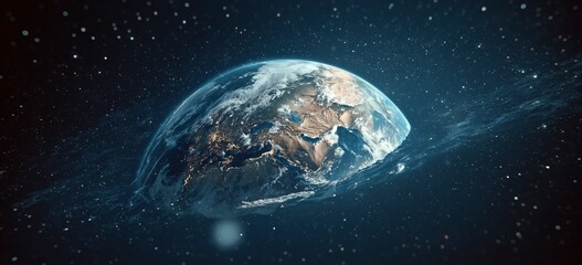 High-Resolution View of Earth From Space Showing Illuminated Continents and Cloud Formations, Ideal for Global Network, Technology, and Environmental Concepts