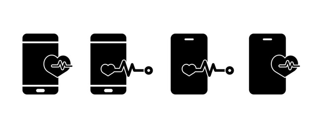 phone with heartbeat icon. phone and heartbeat icon in black style.