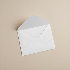 Open Blank White Envelope Mockup on Neutral Beige Background