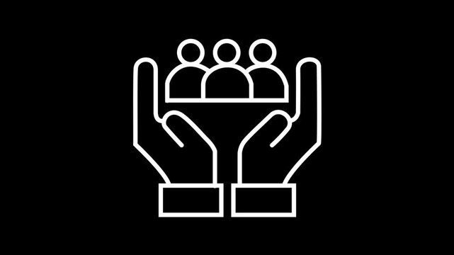 4k vide White Outline Icon of Hands Holding Three People Figures on Black Background image photo