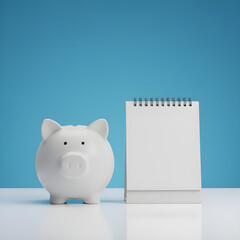 Piggy Bank and Blank Desk Calendar Mockup for Financial Planning or Savings Schedule