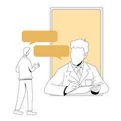 Flat vector of doctor consulting patient via smartphone app
