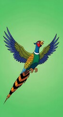 Vibrant Pheasant in Flight - A Colorful Illustration of Wildlife.
