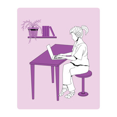 Freelancer working from home on laptop flat vector