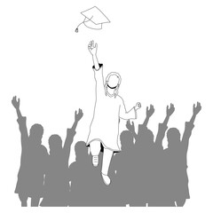 Students throwing caps celebrating graduation, Graduation Ceremony Flat Vector