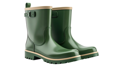 Pair of green shiny rubber rain boots