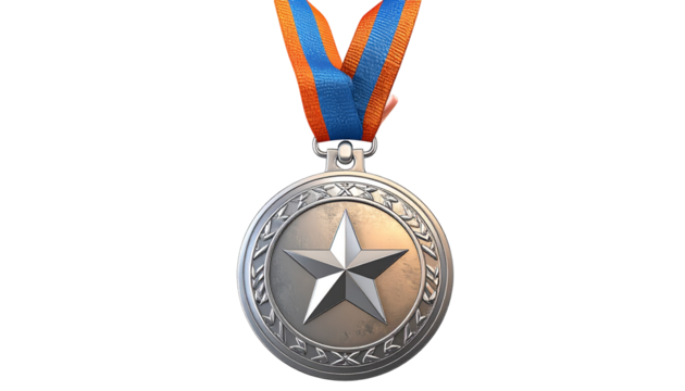 Shiny silver medal with star detail