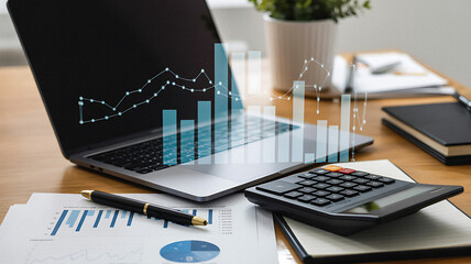 Financial Analysis Graph Chart Laptop Calculator Desk