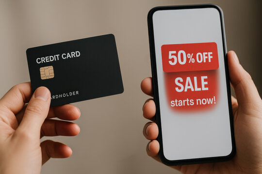 Cyber monday retail promotion marketing strategy credit card payment mobile sale 50% off discount shopping offer - Powered by Adobe