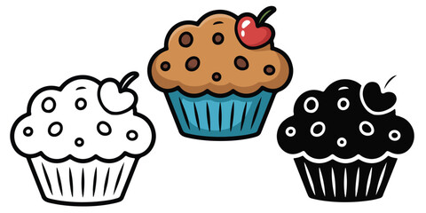 muffin outline coloring book page line art outlined vector illustration flat color cartoon style