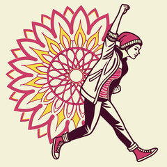 Mandala in Pop Art comic book style, thick black outlines