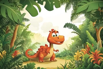 Playful cartoon dinosaur frame ideal for invitations and posters.