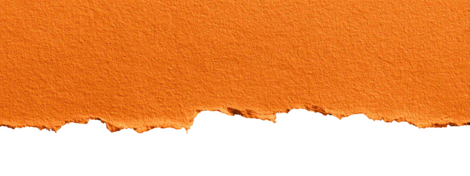 Orange Ripped torn paper texture isolated on transparent background