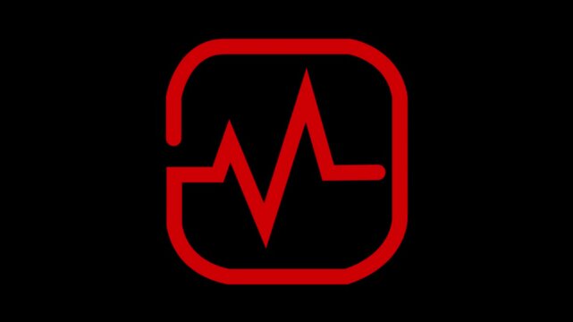 Red electrocardiogram icon with rounded square outline on 4k vide black background heart rate pulse