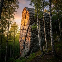 Monumental Rock Formation in Bohemian Paradise at Sunset.