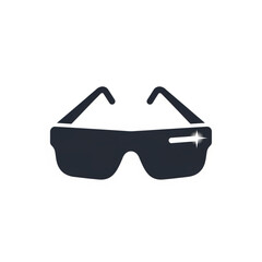 A minimalist black silhouette of modern sunglasses with a glint of light on the lens.