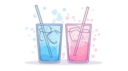 Refreshing Blue and Pink Drinks Illustration for Summer Vibes in Minimalist Style