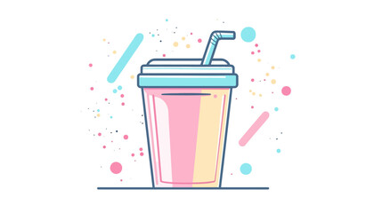 Refreshing Drink Icon, Soft Pink and Cyan Colors, Modern Illustration, Graphic Design, Fun Environment, Stylish Perspective