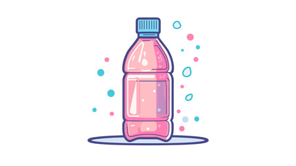 Refreshing Soft Pink and Cyan Water Bottle Icon Illustration in Modern Line Art Style