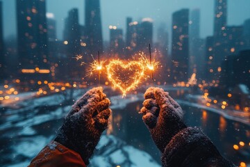 hands hold sparkles in the snow.