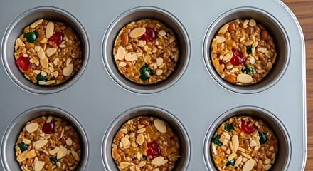 Fruitcake Muffins in Muffin Tin Ready to Bake.
