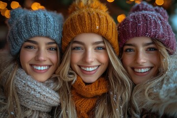 women in winter hats smiling.