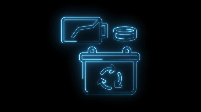 Neon style battery recycling concept animation of eco friendly energy storage solution