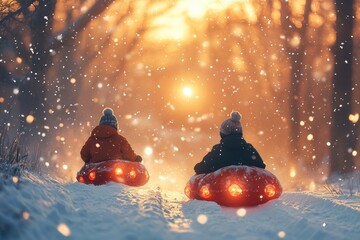 people sitting on snow-covered ground.