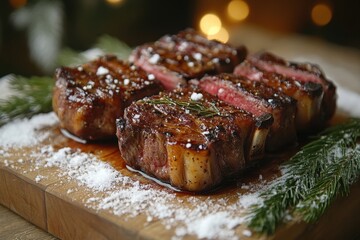 Juicy steak with rosemary and pepper sauce.