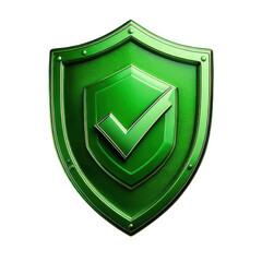 Green shield checkmark security 3d isolated on transparent background.