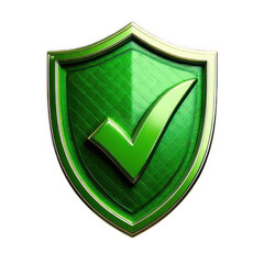 Green shield checkmark security 3d isolated on transparent background.