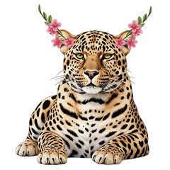 Leopard with Floral Crown - A Majestic Wildlife Portrait.