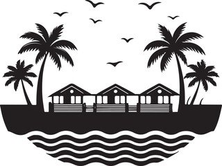 Obraz premium Tropical Paradise Beach Hut Silhouette