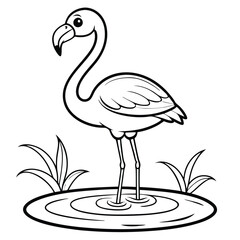 Fototapeta premium Detailed Coloring Page Featuring a Majestic Flamingo Standing Gracefully in a Picturesque Pond