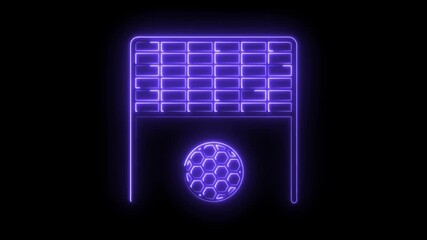 Neon purple soccer goal with glowing ball on dark background animates - Powered by Adobe