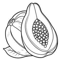 Coloring Page Featuring a Sliced Open Papaya Drawing