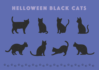 ハロウィンデザインに使える いろんなポーズの黒猫シルエットセット