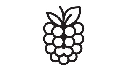 Simple line art illustration of a ripe raspberry with leaves