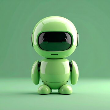 Adorable green robot on light green background