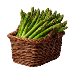 Transparent Png of Fresh Green Asparagus Spears in a Rustic Brown Wicker Basket, Ready for Healthy Cooking and Gourmet Meals, Organic Farm Produce