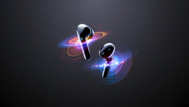 Abstract background vector with glowing blue circles and futuristic light design - Powered by Adobe