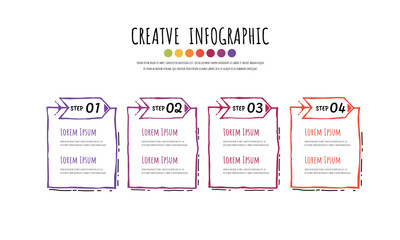 Infographics Hand drawn template with 4 labels, can be used for workflow layout, diagram, business step options, banner, and web design.