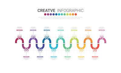 Presentation infographic template with 13 options, vector infographics design and marketing icons can be used for workflow layout, steps or processes.