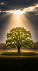 Lone Tree Bathed in Golden Light - A Symbol of Hope and Resilience.